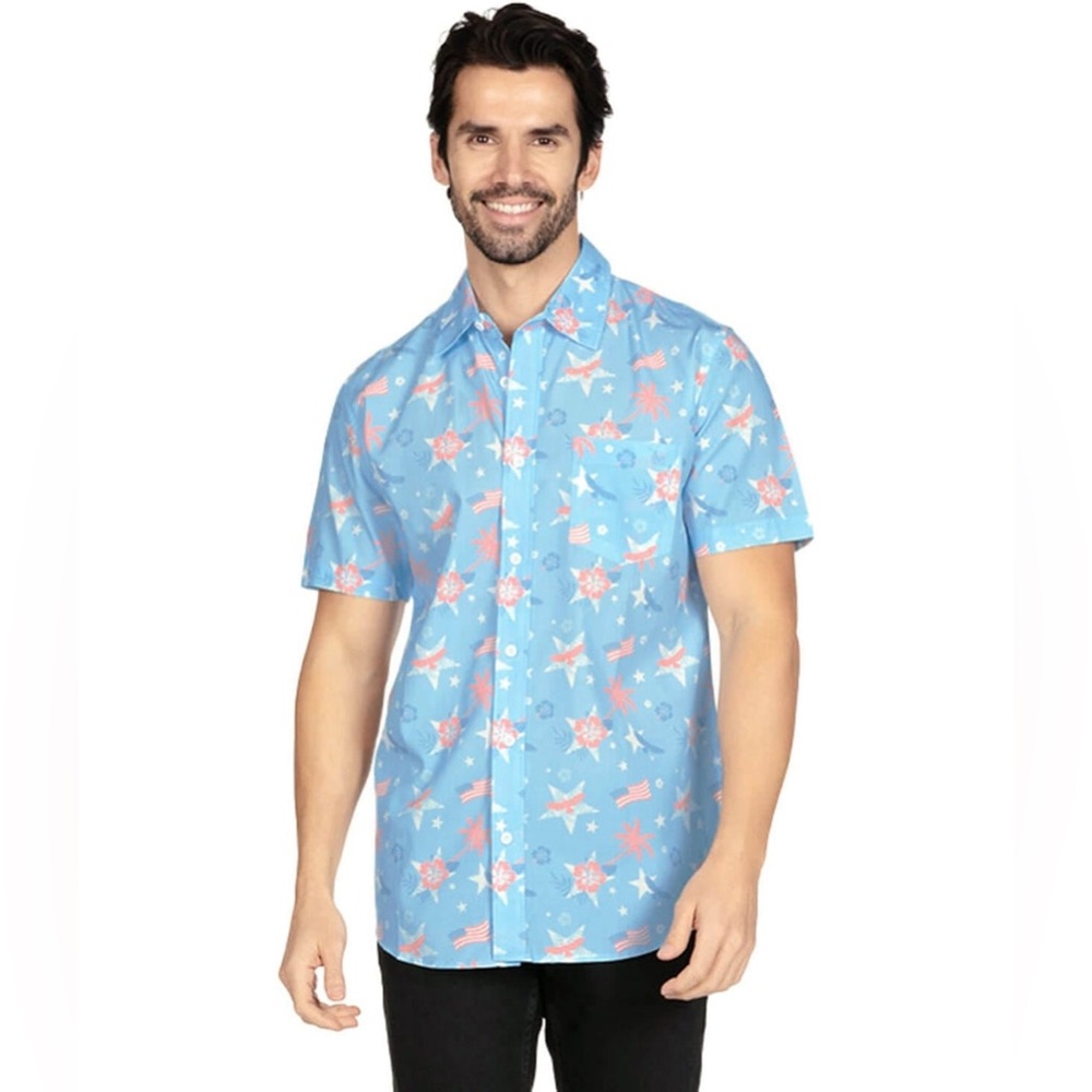 NWT Men’s Tipsy Elves Island of the Free 4th of July Button Down Shirt Size L